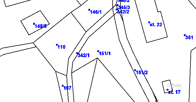 Parcela st. 151/1 v KÚ Mladotice u Čachrova, Katastrální mapa