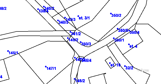 Parcela st. 350/3 v KÚ Mladotice u Čachrova, Katastrální mapa