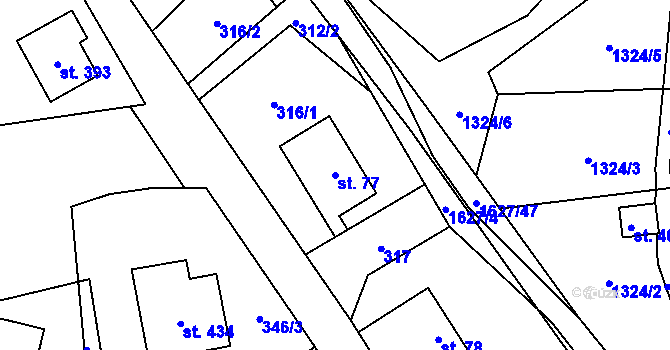 Parcela st. 77 v KÚ Huntířov, Katastrální mapa