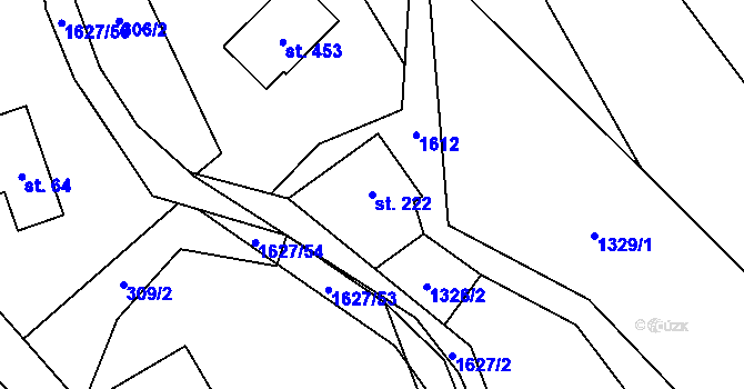 Parcela st. 222 v KÚ Huntířov, Katastrální mapa