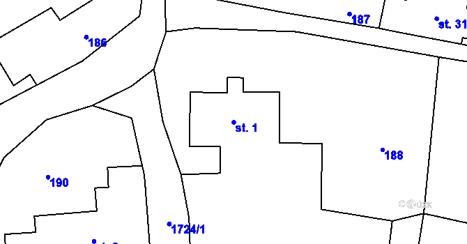 Parcela st. 1 v KÚ Kocléřov, Katastrální mapa