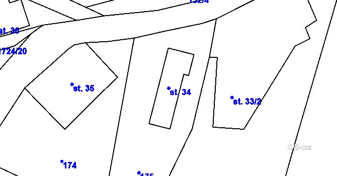 Parcela st. 34 v KÚ Kocléřov, Katastrální mapa