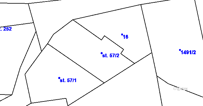 Parcela st. 57/2 v KÚ Kocléřov, Katastrální mapa
