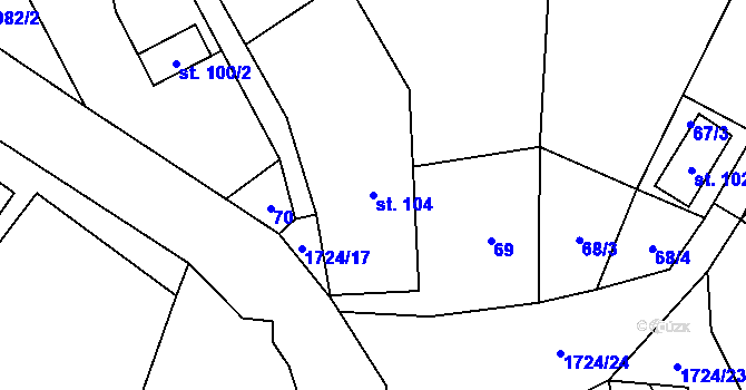 Parcela st. 104 v KÚ Kocléřov, Katastrální mapa