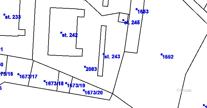 Parcela st. 243 v KÚ Kocléřov, Katastrální mapa