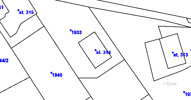 Parcela st. 314 v KÚ Kocléřov, Katastrální mapa