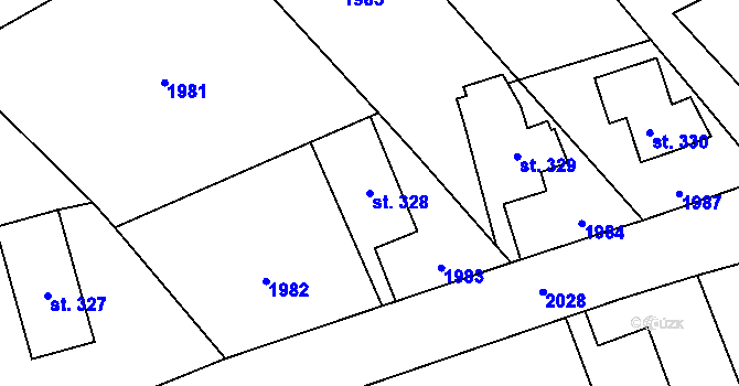Parcela st. 328 v KÚ Kocléřov, Katastrální mapa