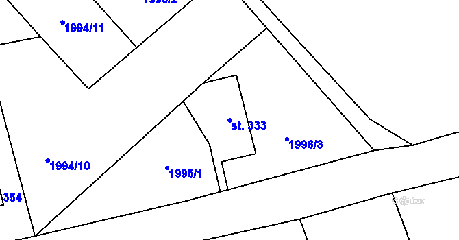 Parcela st. 333 v KÚ Kocléřov, Katastrální mapa