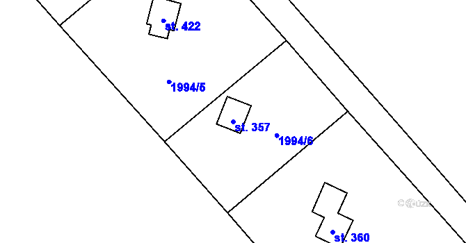 Parcela st. 357 v KÚ Kocléřov, Katastrální mapa