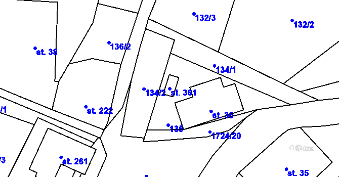 Parcela st. 361 v KÚ Kocléřov, Katastrální mapa