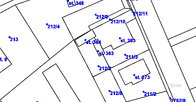 Parcela st. 363 v KÚ Kocléřov, Katastrální mapa