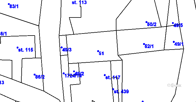 Parcela st. 51 v KÚ Kocléřov, Katastrální mapa