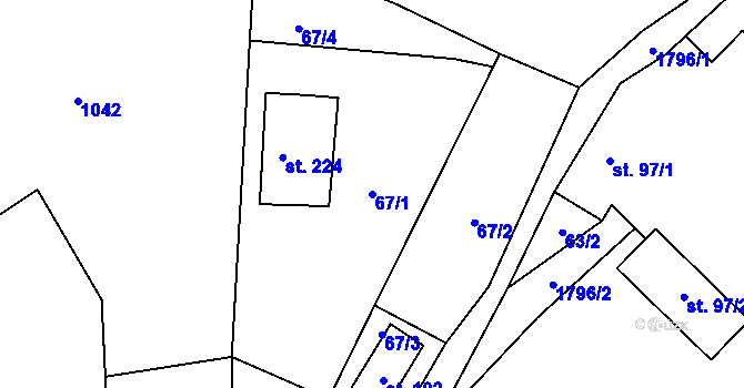 Parcela st. 67/1 v KÚ Kocléřov, Katastrální mapa