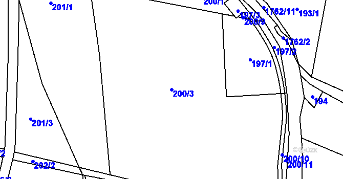 Parcela st. 200/3 v KÚ Kocléřov, Katastrální mapa