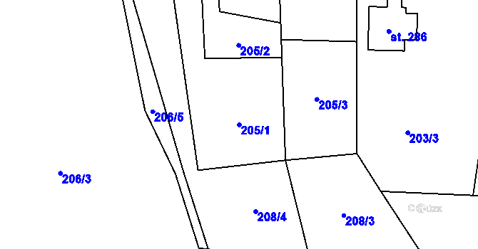Parcela st. 205/1 v KÚ Kocléřov, Katastrální mapa