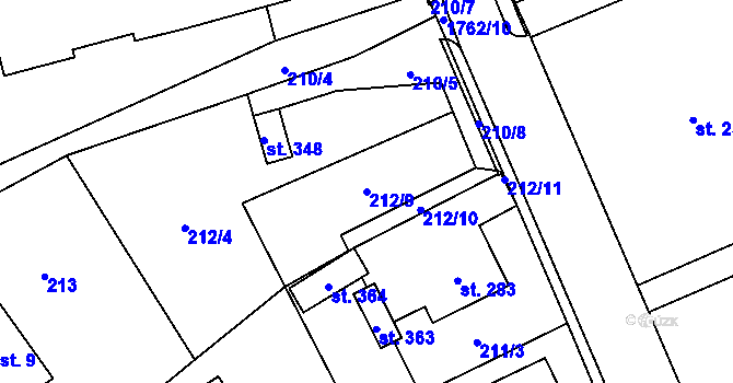 Parcela st. 212/9 v KÚ Kocléřov, Katastrální mapa