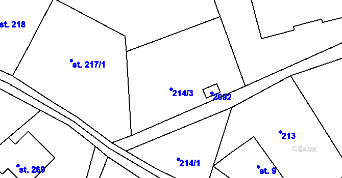 Parcela st. 214/3 v KÚ Kocléřov, Katastrální mapa