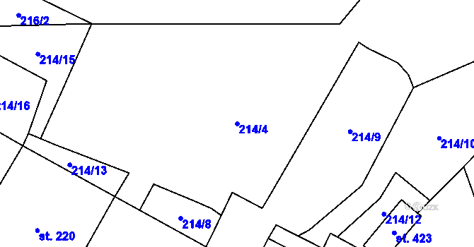 Parcela st. 214/4 v KÚ Kocléřov, Katastrální mapa