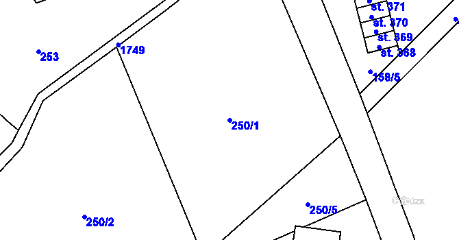 Parcela st. 250/1 v KÚ Kocléřov, Katastrální mapa
