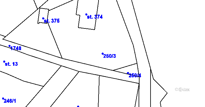 Parcela st. 250/3 v KÚ Kocléřov, Katastrální mapa