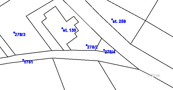 Parcela st. 278/2 v KÚ Kocléřov, Katastrální mapa