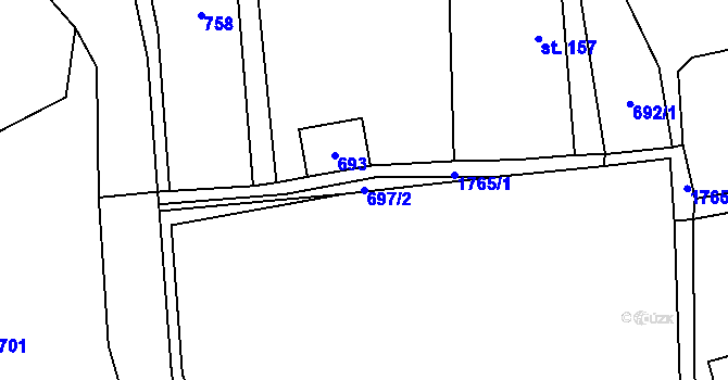 Parcela st. 697/2 v KÚ Kocléřov, Katastrální mapa