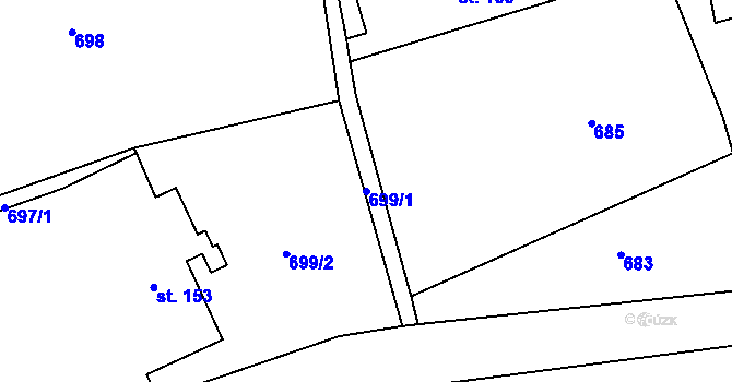 Parcela st. 699/1 v KÚ Kocléřov, Katastrální mapa