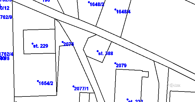 Parcela st. 388 v KÚ Kocléřov, Katastrální mapa