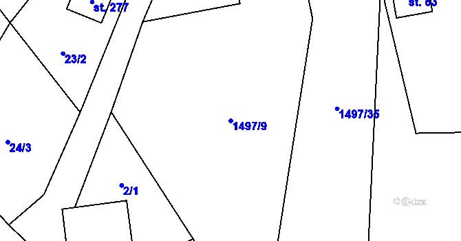 Parcela st. 1497/9 v KÚ Kocléřov, Katastrální mapa