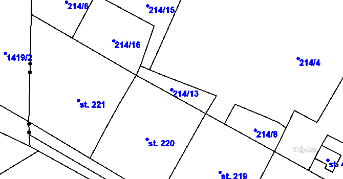 Parcela st. 214/13 v KÚ Kocléřov, Katastrální mapa