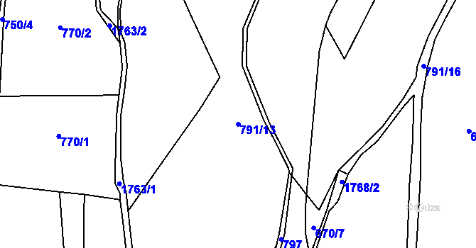 Parcela st. 791/13 v KÚ Kocléřov, Katastrální mapa