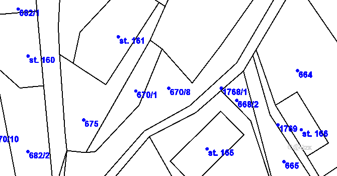 Parcela st. 670/8 v KÚ Kocléřov, Katastrální mapa