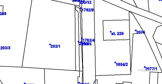 Parcela st. 203/5 v KÚ Kocléřov, Katastrální mapa