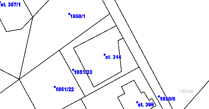 Parcela st. 314 v KÚ Komárov u Dvora Králové, Katastrální mapa