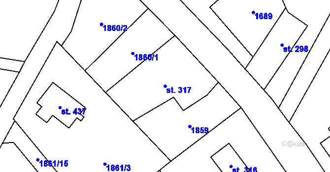 Parcela st. 317 v KÚ Komárov u Dvora Králové, Katastrální mapa