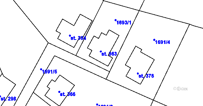 Parcela st. 363 v KÚ Komárov u Dvora Králové, Katastrální mapa