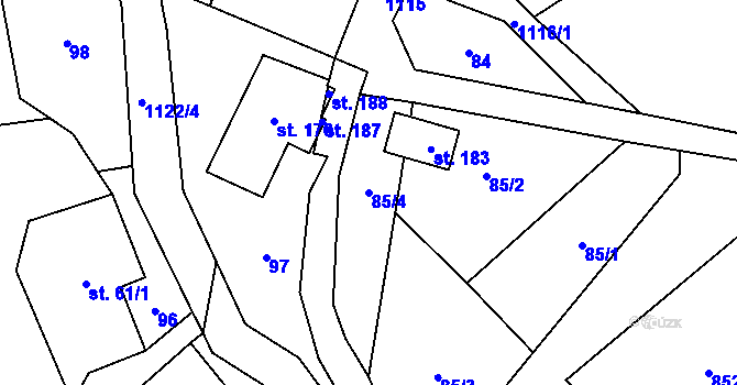 Parcela st. 85/4 v KÚ Záboří u Dvora Králové, Katastrální mapa