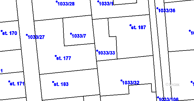 Parcela st. 1033/33 v KÚ Dobré Pole u Vitic, Katastrální mapa