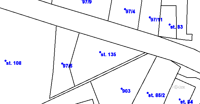 Parcela st. 135 v KÚ Hřiby, Katastrální mapa