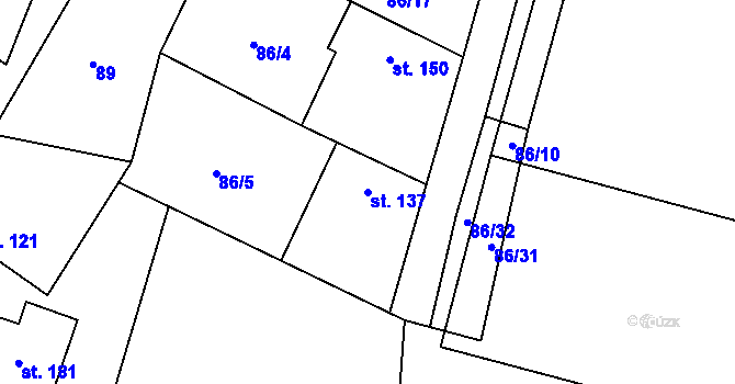 Parcela st. 137 v KÚ Hřiby, Katastrální mapa