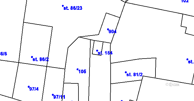 Parcela st. 154 v KÚ Hřiby, Katastrální mapa