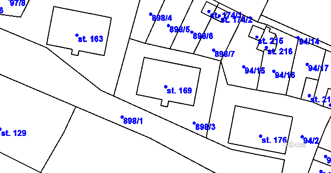 Parcela st. 169 v KÚ Hřiby, Katastrální mapa