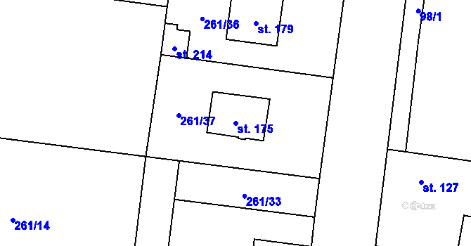 Parcela st. 175 v KÚ Hřiby, Katastrální mapa