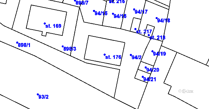Parcela st. 176 v KÚ Hřiby, Katastrální mapa