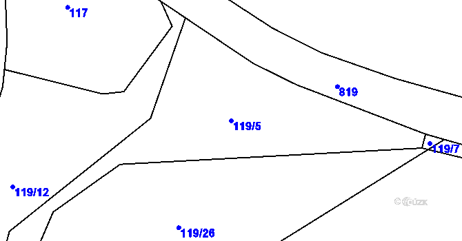 Parcela st. 119/5 v KÚ Hřiby, Katastrální mapa