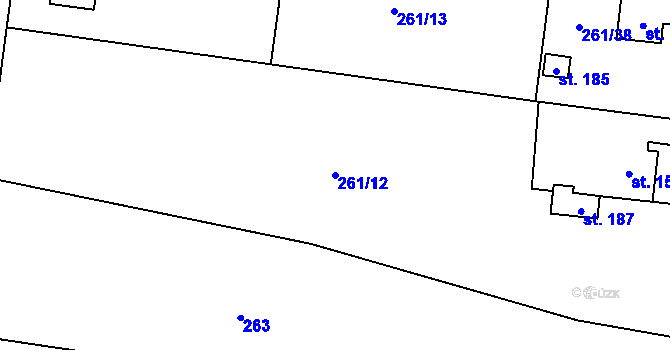 Parcela st. 261/12 v KÚ Hřiby, Katastrální mapa
