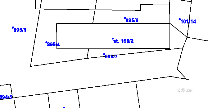 Parcela st. 895/7 v KÚ Hřiby, Katastrální mapa