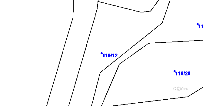 Parcela st. 119/12 v KÚ Hřiby, Katastrální mapa