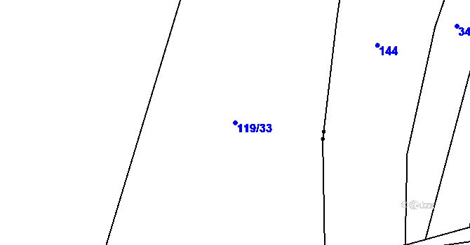 Parcela st. 119/33 v KÚ Hřiby, Katastrální mapa