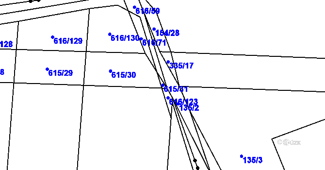 Parcela st. 615/31 v KÚ Hřiby, Katastrální mapa
